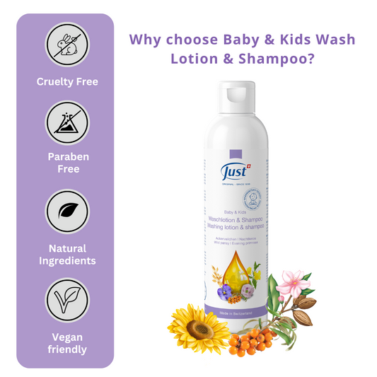 Why choose Baby and Kids Wash Lotion and Shampoo Swiss made paediatric tested natural baby care